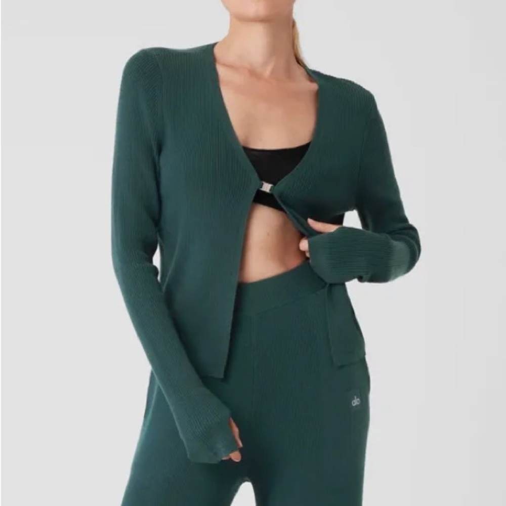 ALO Yoga Salana knit Cardigan in midnight green